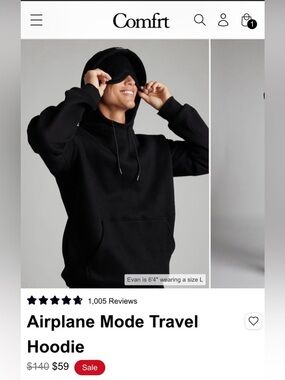 Comfrt Brand Medium Airplane Mode Travel Hoody-Unisex. Obsidian black.
